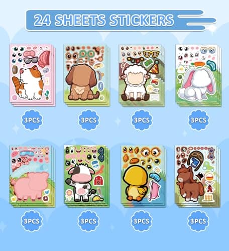 HSHFAMIIY 24 PCS Animal Face Stickers – DIY Decorative Animal Character Stickers for Crafts, Scrapbooking, Party Decorations, Gift Wrapping & Holiday Projects - Thumbnail 3