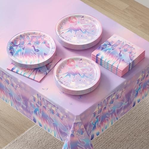 PryXnutra KPOP Demon Movie Hunters Party Tableware Set, 20 Plates (10 * 9in & 10 * 7in), 20 Napkins, 1 Tablecloth, All-in-One Birthday Party Decorations for K POP Fans - Thumbnail 4