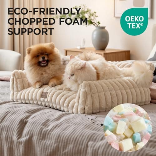 Joydeco Cat Couch for Pets, 36 inch Plush Pet Sofa, Cat Bed for Indoor Cats with Removable Washable Cover, Supportive Pet Sofa, Cream - Thumbnail 3