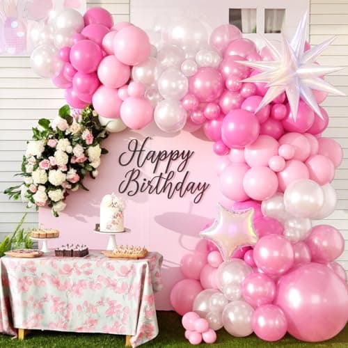 Pearl Pink White Balloon Arch Kit, Pearl Pink Pearl White Balloon Garland Kit with Star Balloon for Themed Birthday Wedding Baby Shower Gender Reveal Bridal Wedding Party Decoration - Thumbnail 4