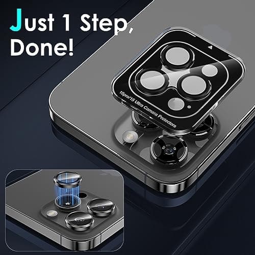 YWXTW Camera Lens Protector for iPhone 15 Pro/iPhone 15 Pro Max, [1 Step Installation Tray] Tempered Glass Screen Protector Metal Individual Camera Cover Accessories Case Friendly (Black Titanium) - Thumbnail 4