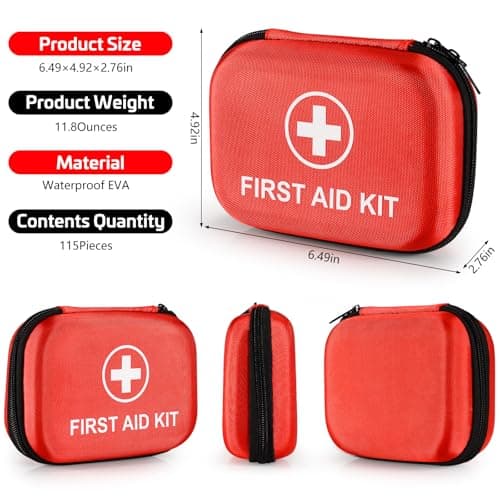 Mini First Aid Kit, 115 Piece Hard-Shell Portable EVA Emergency Medical Kit, Suitable for Home, Travel, Outdoor, Camping, Office, Car, Hiking, and School - Thumbnail 2