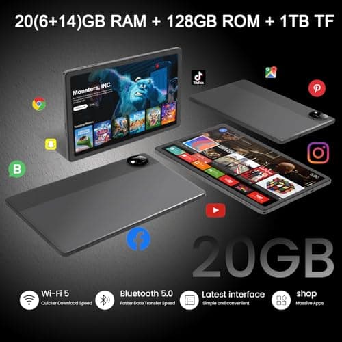 2025 Tablet 11 Inch Android 15 Tablet, 20 GB RAM 128 GB ROM 1TB TF, 1280x800 HD IPS, 8000 mAh, 2.4G/5G WiFi BT 5.0, GMS Certified, Octa-Core, 5MP + 8MP dual cameras, Keyboard Mouse, case (Black) - Thumbnail 4