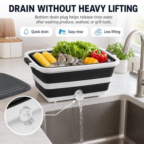 BBQ Prep Tub with Lid and Cutting Board - Collapsible Barbecue Tool Set for Marinating, Grilling, BBQ Prep Station for Outdoor Cooking, Camping Kitchen Accessories & Barbecue Utensils, XX-Large Black - Thumbnail 6