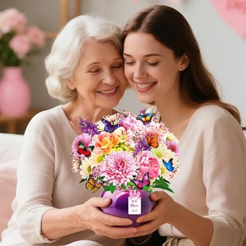 XUNXMAS Mother’s Day Card, Happy Birthday Card Peony Flower Bouquet Design, Forever Flower Bouquet Mothers day Card, 3D Pop Up Birthday Card for Mom with Music&Lights, Anniversary for Wife, Mother, Her - Thumbnail 5