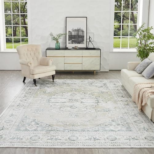 Auemtyn 9x12 Area Rug for Living Room, Washable Rug with Non Slip Backing, Low Pile Carpet for Bedroom, Dinning Room (Vintage Tan) - Image 1
