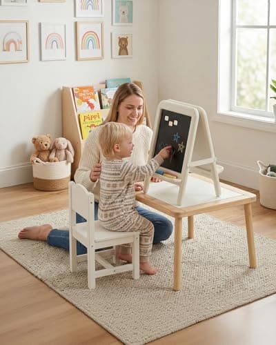 hoopyosms Tabletop Art Easel for Kids Double-Sided Kids Easel with Whiteboard & Chalkboard Toddler Art Easel for 2-4 Portable Painting Easel for Kids with Accessories Desktop Easel, White - Thumbnail 6