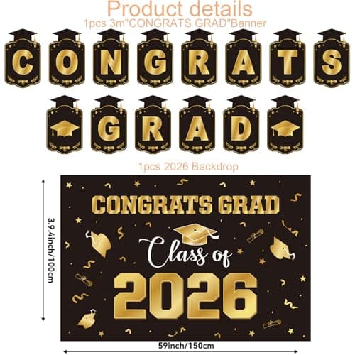 Graduation Decorations 2026 Gold Themed Set Class of 2026 Congrats Grad Banner Balloons Honeycomb & Streamers Kit Graduation Party Decorations for School and College Celebrations - Thumbnail 3