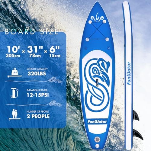 FunWater 10'×31"×6" Inflatable Stand Up Paddle Board with Premium SUP Paddleboard Accessories, Wide Stable Anti-Slip EVA Deck,Paddle Boards for Adults & Youth of All Skill Levels - Thumbnail 2