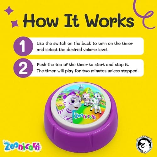 Toothbrush Timer for Kids – 2 Minute Toothbrush Timer Helps Kids and Toddlers Brush Teeth with Lights & Music, Adjustable Volume Control, Zoonicorn - Thumbnail 4