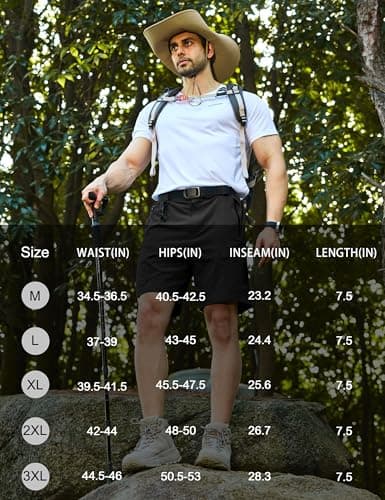 KPSUN Men's 7" Hiking Cargo Shorts Lightweight Quick Dry Tactical Golf Shorts with Zipper Pockets for Fishing Camping Work(Black XL) - Thumbnail 6