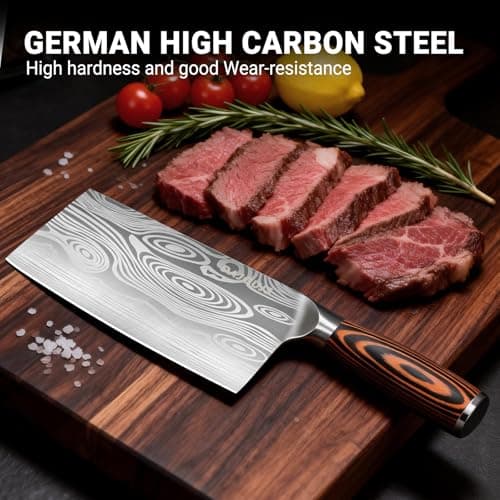 DAJOUJS Meat Cleaver Knife Ultra Sharp Kitchen Knife 8 Inch, High Carbon Stainless Steel Butcher Knife with Wooden Handle, Chinese Cleaver for Meat Cutting Vegetable Slicing Perfect Birthday Gifts - Thumbnail 2