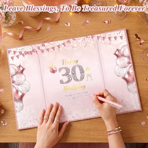 WSICSE 30th Birthday Party Decorations, Rose Gold Happy 30th Birthday Card, Large 30th Birthday Signature Guestbook for Him Her Birthday Party Decor Gifts - Thumbnail 4