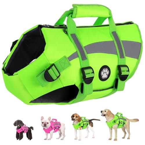 Dogcheer Harness-Style Dog Flotation Vest with Rescue Handle, Reflective Safety Dog Life Jacket, Adjustable Puppy Water Vest for Swimming, Boating, Pool & Beach - Green, S