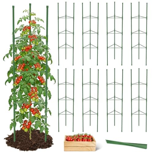 MYMULIKE 8 Pack Tomato Cages for Garden, 51in*13in Adjustable Tomatoes Plant Stakes Support Cages Trellis, Garden Trellis for Vegetable Flowers Fruits Climbing Plants- 20 Binding Wires Included - Image 1