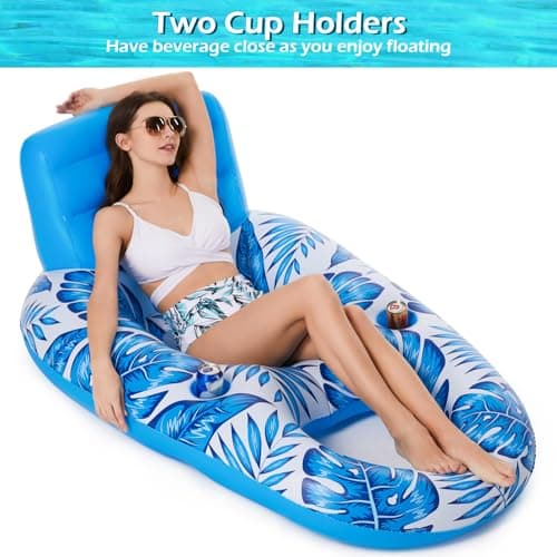 Jasonwell Inflatable Pool Float Adult - Pool Floaties Lounger Floats Raft Floating Chair Water Floaties for Swimming Pool Lake Lounge Float with Cup Holders Beach Pool Party Toys for Adults - Thumbnail 3