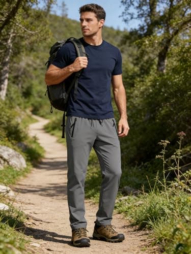 Mens Hiking Pants Sweatpants with 2 Zipper Pockets Waterproof Quick Dry Lightweight UPF 50+ Cargo Elastic Waist Drawsting Casual Work Athletic Gym Workout Grey S - Thumbnail 3