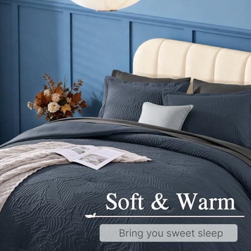 Geniospin Twin Comforter Set - 5 Pieces Blue Gray Textured Bed in Bag, Twin Bedding Sets with Comforter, Sheets, Pillowcases & Shams, All Season Blue Gray Bedding - Thumbnail 4