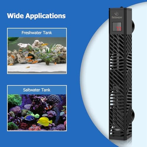 fishkeeper 25W/50W/100W/200W/300W Fish Tank Heater for 1-80 Gallon, Adjustable Submersible Aquarium Heater with LED Digital Display and Overheat Protection for Saltwater & Freshwater Tanks - Thumbnail 5