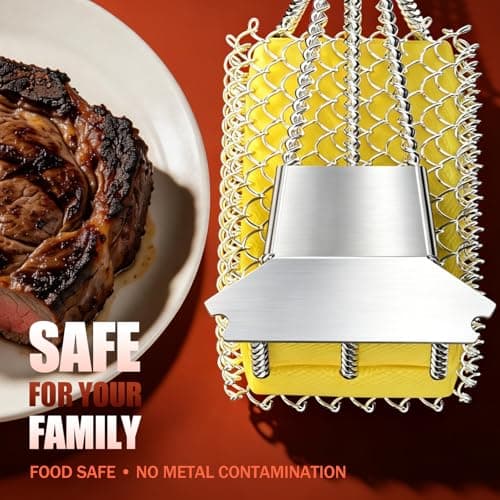 Bristle-Free Grill Brush with Scraper - Safe Steam Clean BBQ Brush with 18" Heat-Resistant Handle, 304 Stainless Locked-Core Mesh Head & HD Scraper | No Loose Wires Design | Grill Grate Cleaner Tool - Thumbnail 5