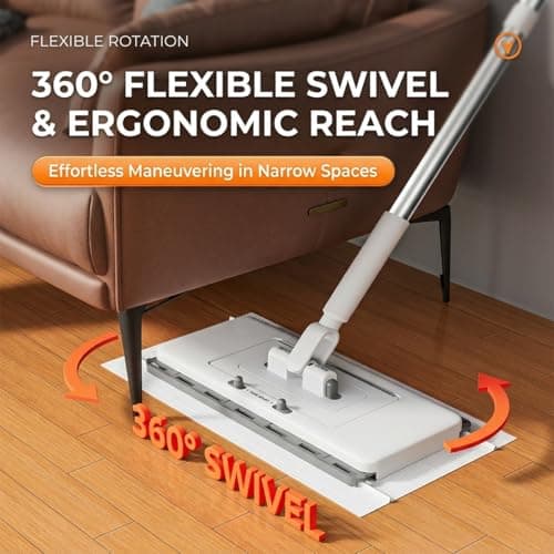 2-in-1 Snap Grip Mini Mop, Hands Free Multi Purpose Flat Mop Cloth Changing with 360° Rotating Head, Zero-Touch Portable for Wall Floor Tile Mirror, Universal Pad Compatibility with Swiffer Pads - Thumbnail 6