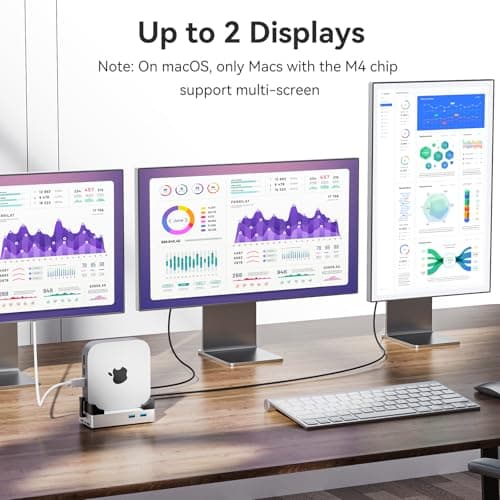 ANYOYO Mac mini M4 Dock, 40Gbps Docking Station Stand with 8TB M.2 NVMe SSD Enclosure, Dual HDMI 4K@60Hz, 4×USB-A (10Gbps), 2×USB-A 2.0, PD30W, Wi-Fi Friendly Design, USB Hub for Mac mini M4&M4 Pro - Thumbnail 3