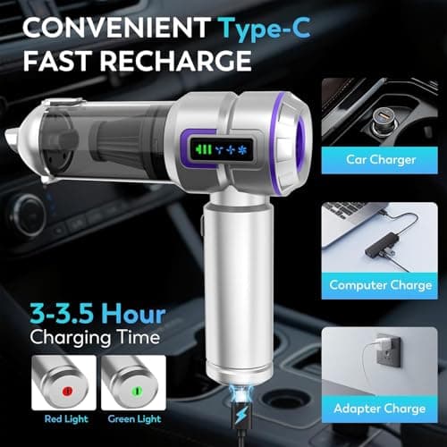 KedeeSparkle Car Vacuum Cleaner Cordless, 22000PA High Power Portable Handheld Vacuum & Compressed Air Duster, Mini Vacuum with LED Display, 3 Modes Brushless Motor for Car, Home, Office, Camping - Thumbnail 3