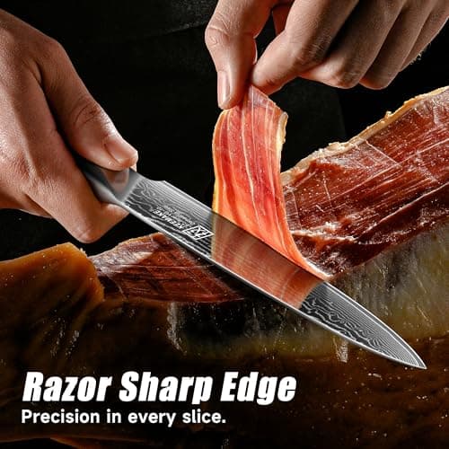 KEEMAKE Carving Knife for Meat, 8 Inch Ultra Sharp Damascus Kitchen Knives with G10 Ergonomic Handle, Brisket Knife for Meat Cutting, Japanese Knives for BBQ Ham Roast Turkey Vegetable - Thumbnail 4