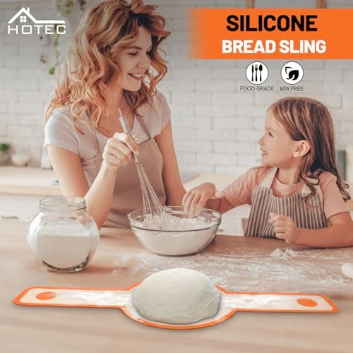 HOTEC 2 Pcs Silicone Bread Sling for Dutch Oven, 0.7MM Thickened Heat Resistant to 500°F Non-Stick Baking Mat with Long Handle Easy to Transfer Sourdough Bread, Dutch Oven Liners Baking Supplies - Thumbnail 2