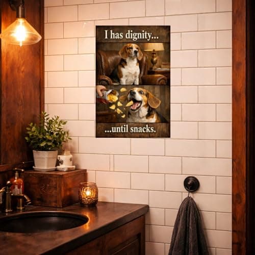 I Has Dignity Until Snacks Funny Dog Vintage Tin Sign Retro Humor Metal Wall Decor Pet Meme Artwork for Living Room Office Man Cave 8x12 Inch Pre Drilled Holes - Thumbnail 3