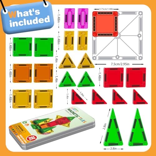 SKTMYY Mini Magnetic Tiles,Travel Magnetic Tiles with Metal Box,Car Airplane Travel Essentials for Kids Ages 3+,Creative Magnet STEM Toys Birthday Gift for Boys & Girls - Thumbnail 4