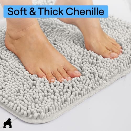 GORILLA GRIP Bath Rug Mat 30x20, Thick Soft Absorbent Chenille, Quick Dry Microfiber Mats, Rubber Backing Washable Shower Floor Rugs, US Designed Bathroom Bathmat Home Decor Accessories, Light Gray - Thumbnail 4