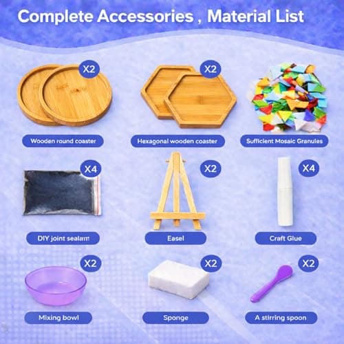 GHAHILI 4 Sets DIY Mosaic Kits for Adults Glass Mosaic Tiles for Crafts with Wooden Coasters for Women Mixed Color Mosaic Art Kit Craft Coaster Project Handmade Making Kit for Home Decor Gifts - Thumbnail 4