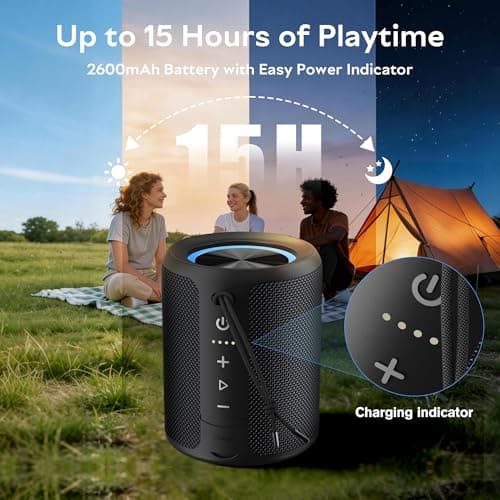 DUDGSIS Portable Bluetooth Speaker, IPX7 Waterproof Wireless Speaker with 20W Loud Stereo Sound, 15H Playtime & Beat-Synced RGB Light, Small Outdoor Speaker for Shower, Pool, Beach, Hiking and Gifts - Thumbnail 3