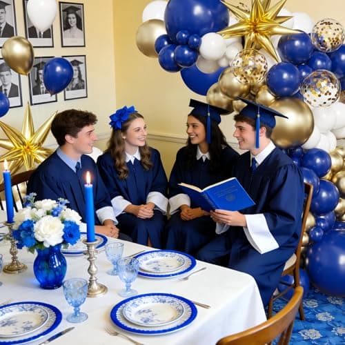 Navy Blue White Gold Balloon Arch Kit, 2026 Graduation Decorations, 130Pcs Blue Gold White Balloons with Foil Star Confetti Balloons for College High School Graduation Decorations Class of 2026 - Thumbnail 4