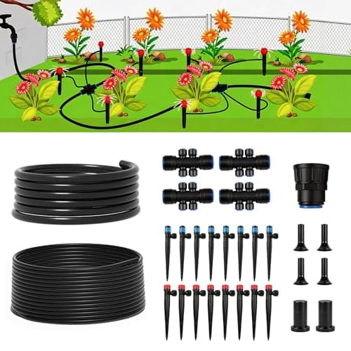 100FT Drip Irrigation System Kit, Quick Connect Garden Watering System, Easy Install Drip Irrigation Kit with 1/2" & 1/4" Tubing, Adjustable Emitters for Garden, Raised Beds, Greenhouse - Image 1