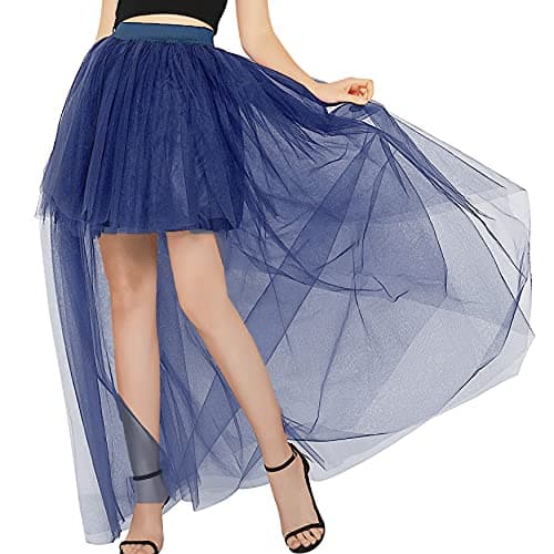 Bellady Women Mesh Tulle High Low High Waist Tutu Princess Wedding Skirt,Navy - Image 1