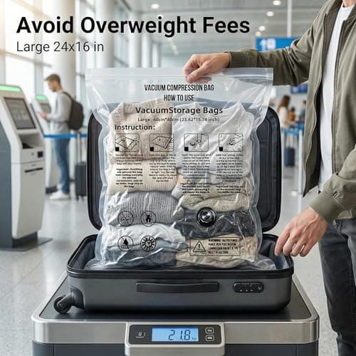 Yobobo Vacuum Seal Bags for Clothing: 80% Compression with Rechargeable Pump - Holds 6 Summer Clothes per Bag - 9 Pack Vacuum Seal Bags for Travel - 7-Day Business Family Trips - Thumbnail 2