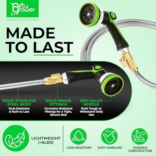 50 FT Garden Hose Stainless Steel Heavy Duty with Spray Nozzle, Lightweight and No-Kink Flexible Water Hose 50 FT with 3/4" Solid Brass Fittings, Metal Waterhose for Outside 50FT, Manguera Para Jardin - Thumbnail 2