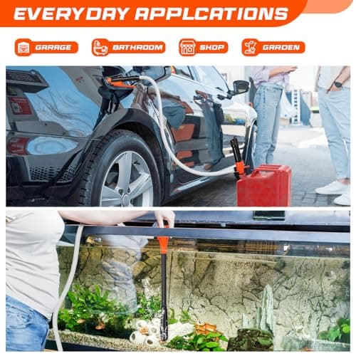 Electric Fuel Transfer Pump, 2.4 GPM Portable Fluid Transfer Siphon Pump with Oil Pipeline, Battery Gas Pumps with 47 Inches Hose &Gloves for Car/RV(Orange) - Thumbnail 3