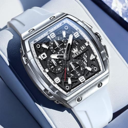 OLEVS Men Watch Classic Quartz 3ATM Waterproof Fashion Men Watch with Numerals 24mm Width White Silicone Strap Black Face with Date Bussiness Dress Watch for Men for Daily Use Relojes De Hombres - Thumbnail 6