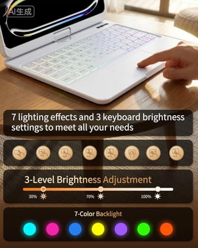 Landcase Keyboard Case for iPad 11th Gen 11 inch 2025(A16) 10th Gen 10.9 inch 2022, Wireless iPad Case with Keyboard Multi-Touch Trackpad, Battery Level Visualization with Pencil Holder, White - Thumbnail 6