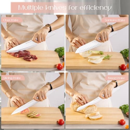 Astercook Knife Set with Block and Sharpener, 22 Piece Kitchen Knife Set Dishwasher Safe, Space-Saving Clear Knife Block with Knives for Everyday Home Cooking White - Thumbnail 4