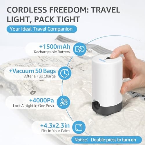 15 Packs Vacuum Bags for Travel with Rechargeable Pump, 3 Sizes Vacuum Seal Bags for Clothing, Compression Vacuum Travel Bags for Luggage, Vacuum Packing Bags for Closet Organization - Thumbnail 4