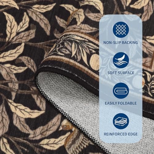 GarveeHome 8x10 Area Rugs for Living Room, Boho Leaf Rugs for Bedroom with Soft Low Pile, Non Slip Botanical Bird Large Washable Rug 8x10 for Dining Room Stain Resistant Brown Throw Rug - Thumbnail 5