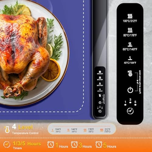 Warming Mat for Food,Food Warming Trays with 4 Temperature Levels 8 Seconds Heating Tech,Silicone Electric Warmer for Parties Buffet,Christmas Gifts for Women - Thumbnail 2