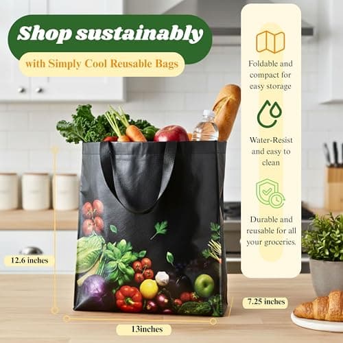 Simply Cool Reusable Grocery Bags Eco-Friendly Shopping Bags 13”x12.6”x7.25 Durable Recyclable Shopping Bags Washable, Foldable, Portable Tote Bags Bulk (100 Pack) - Thumbnail 3