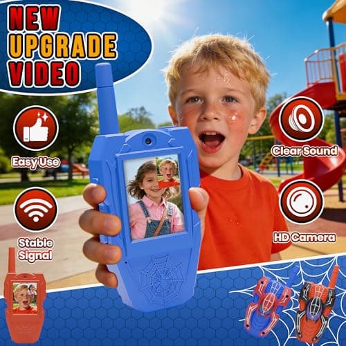 FUTESI Video Walkie Talkies for Kids 2 Pack, Rechargeable Kids Walkie Talkies Ages 3-8 with HD Camera, Long Range Outdoor Toys for Boys Girls, Spider Toy Walkie Talkies,Easter Birthday Gifts - Thumbnail 2