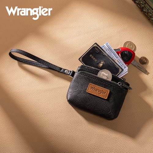Montana West Wrangler Coin Purse for Women RFID-blocking Floral Embossed Change Pouch Wristlet Wallet Lightweight Portable Wallets Black - Thumbnail 6