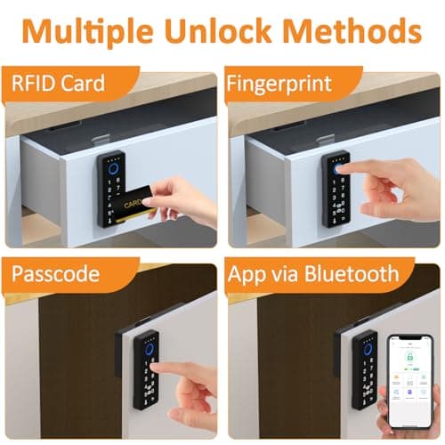 Bestkid Childproof Smart Cabinet Lock with Fingerprint and Passcode, Liquor File Cupboard Drawer Lock RFID NFC APP Control Black Vertical - Thumbnail 3